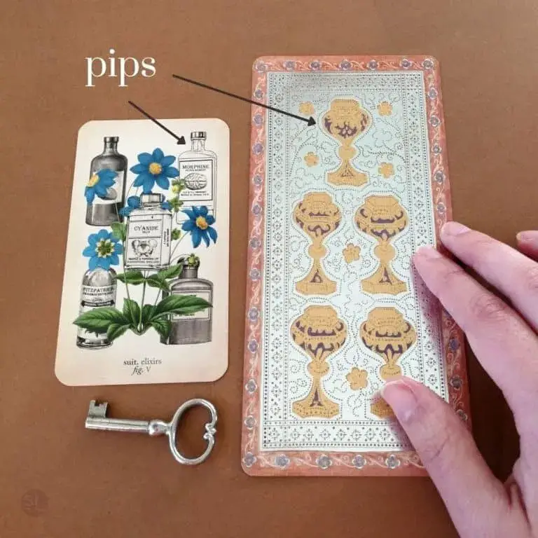 Different types of pip-cards. This is two variations of 5 of cups.
