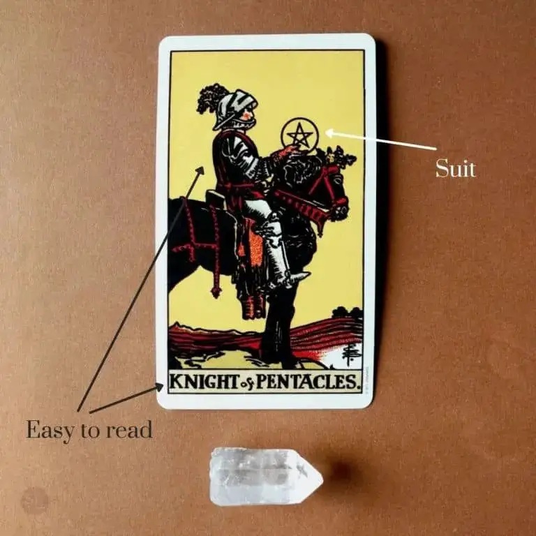 In this picture, you notice the benefits of the Rider Waite Tarot as a beginner. There are no unnecessary objects in the illustration.